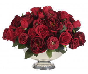 Цветы Rose, красные в серебряной чаше-пьедестал