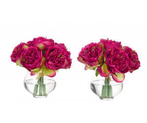 Цветы Peony Fuchsia, сет из 2, в стеклянной вазе