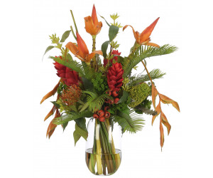Цветы Protea Banana Flower, Green Orange в стеклянной вазе