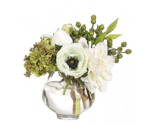Цветы Dahlia Rose, White Green, стеклянная ваза