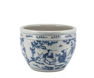 Ваза бело-голубая фарфоровая Pot With Seven Sages of Bamboo Groove