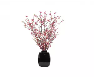 Цветы Cherry Blossom, розовые в керамической черной вазе
