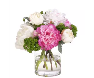 Цветы Peony, Pink Cream, в стеклянной вазе