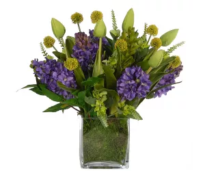 Цветы Hyacinth Tulip, Purple Green, в стеклянном кубе