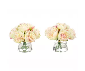 Цветы Пиони (Peony), оранжевые, сет из 2, в стеклянной вазе