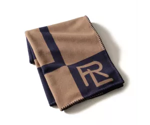 Плед Нортхэм Троу Бланкет (Northam Throw Blanket), верблюжий и тёмно-синий