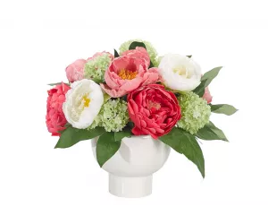 Цветы Пионы (Peony, бело-розовые), в белой керамической вазе