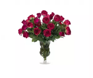Цветы Розы (Rose, фуксия), в стеклянной урне