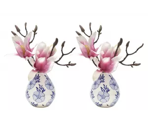 Цветы Магнолия (Magnolia, сет из 2, розовые), в керамической вазе