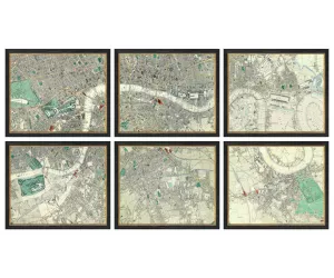 Сет из 6 постеров Лондон Сикс Пис Мэп (London Six Piece Map)