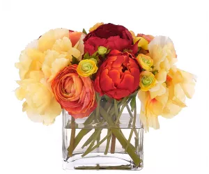 Цветы Пион и Ранункулюс (Peony Ranunculus, искусственный водный сад / Faux Watergarden)