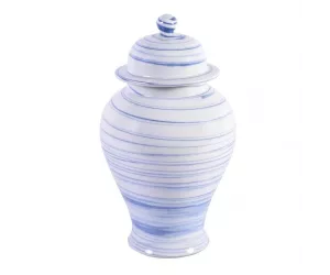 Ваза Керамическая Блу Энд Уайт Марблд Темпл Джар (Blue & White Marbleized Temple Jar), большая